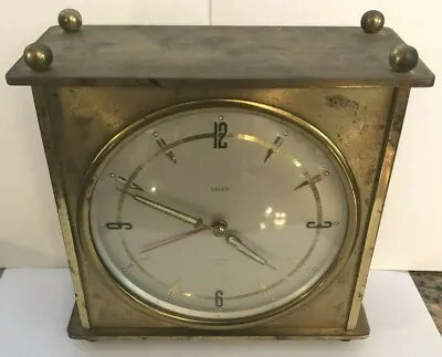 Rare Old Vintage Brass SALEM Germany Mechanical 8 Day Travel Alarm Clock Jeweled • $101.15