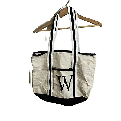 Canvas Tote Bag 17”x14” Cream Black Trim Monogram “W” Buckhead Bettie’s Beach • $8.53