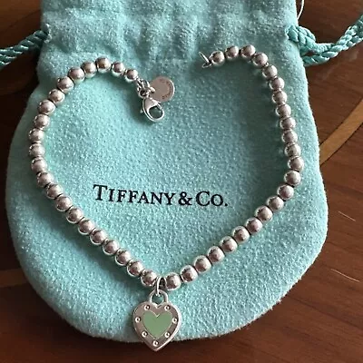 Authentic Tiffany & Co LOVE Heart Tag Blue Enamel Tag Bead Bracelet. RRP £345 • $154.73