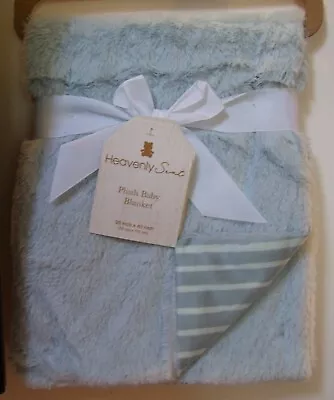 Boys Heavenly Sent Blue Reversible Stripe Plush Micro Mink Baby Blanket • $20.89