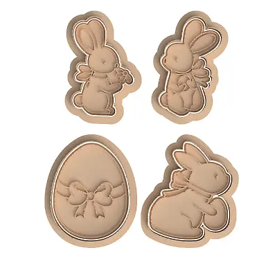 Easter Set V1 Egg Bunny Cookie Cutter And Embosser Stamp • $26.99