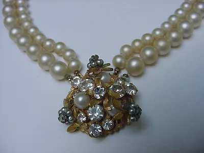 Vintage Unsigned Haskell Pearl And Rhinestone Necklace • $75