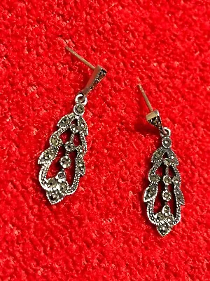Vintage Sterling Silver Marcasite Leaf Earrings W/free Domestic Shipping 5g • $15.75