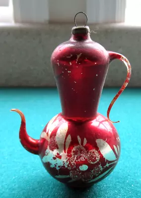 Red Mercury Glass Tea Pot Christmas Ornament  - The Cap Marked Japan • $14.99