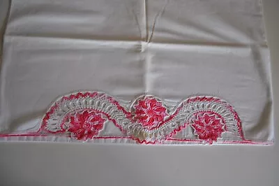 Vintage Pillowcase One With Pink And White Standard Size 20” X 29.5  • $8