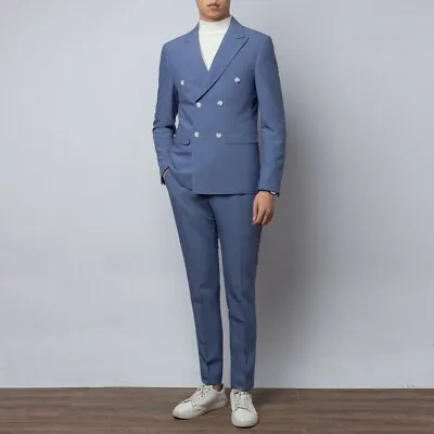 $298.29 • Buy Korean Men Double Breasted Slim Fit Suit 2PCS Wedding Dress Business Formal Chic