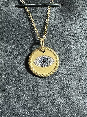 $995 David Yurman 18k Gold SAPPHIRE & DIAMOND Evil Eye Charm Pendant NECKLACE • $764.10