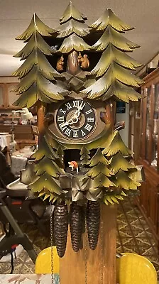 Vintage Rare Cuckoo Clock W/Squirrels Fox Chasing Deer Musical Cuckoo ￼Clock • $199.99