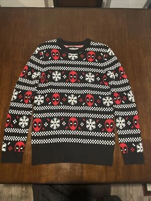 $10 • Buy Marvel Deadpool Mens XtraSmall Christmas Sweater Jumper Black Red Long Sleeve