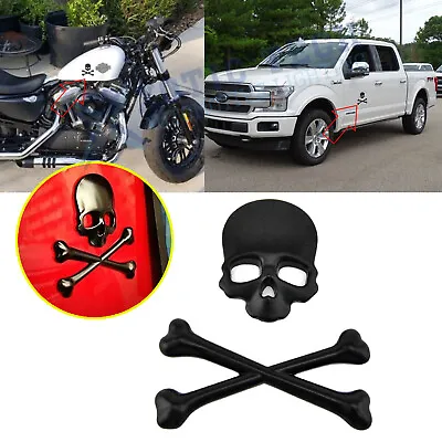 Cross Bones Skull Skeleton Matte Black Metal 3D Emblem Badge Decor Sticker Decal • $7.96