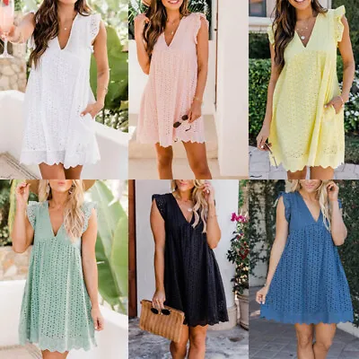 £19.39 • Buy Summer Women Sleeveless Cotton Short Dress California Romper Pleated Skirt