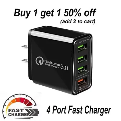 Black US 4 Port Fast Quick Charge QC 3.0 USB Hub Wall Charger Power Adapter Plug • $7.49
