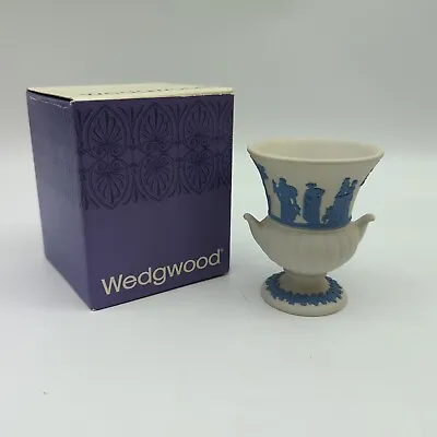 Wedgewood Jasper MINIATURE VASE Pale Blue On White 2744 Original Box • $50