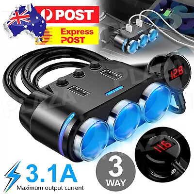 3 Way Car Cigarette Lighter Socket USB Charger Port Splitter Power Adapter 12V • $18.95