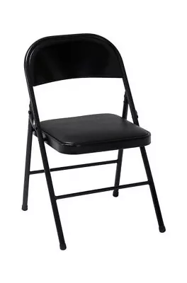 Deluxe Vinyl Padded Seat And Metal Back Folding Chair Double Braced Black • $23.98