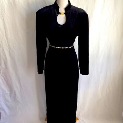 Vintage 1980s Joseph Ribkoff Black Velvet Long Sleeved Gown Glam Formal Sz 14 • $100