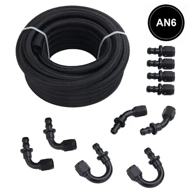 Braided Oil Fuel Line 20Feet 6AN Push Lock Fitting Hose Line Kits 10pcs Black • $51.99