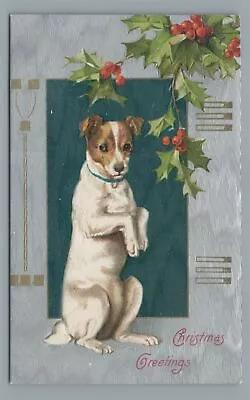 Puppy Dog CHRISTMAS Greetings Holly Vintage Postcard • $4.99