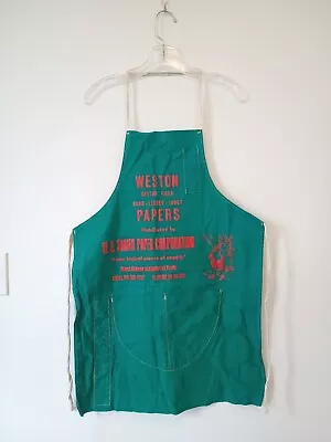 Vintage Cotton Shop Apron W H SMITH PAPER CORP Albany NY Green W Red Graphics! • $25