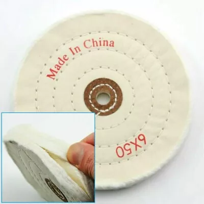 6  150mm Polishing Mop Buffing Wheel For Drill Bench Grinder Stitched Cotton UK • £4.53