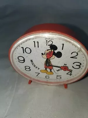 Vintage Bradley Wind Up Plastic Mickey Mouse Alarm Clock Japan RARE Works • £24.12