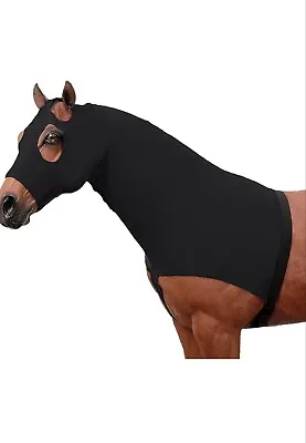 New Lycra Mane Stay Black Horse Slinky Hood With Neck Medium Large  • $42