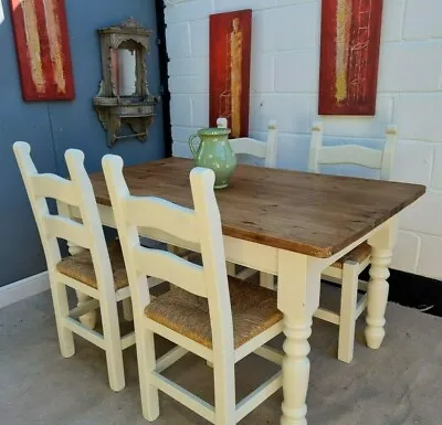 £799 • Buy Antique Vintage Rustic Dining Kitchen Farmhouse Pine Table 4 Chairs White