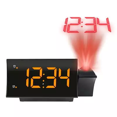 Curved Black Digital Projection Alarm Clock With Radio 817-2410B • $22.45