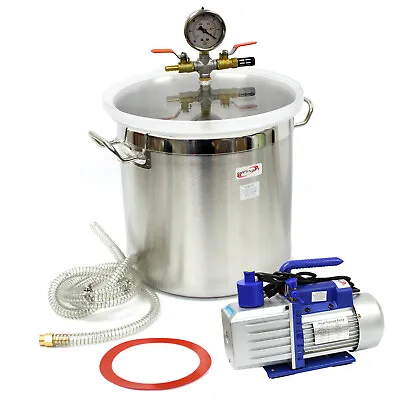 $185.99 • Buy 5 Gallon Vacuum Degassing Chamber Silicone Kit & 5 CFM Single Stage Pump Hose