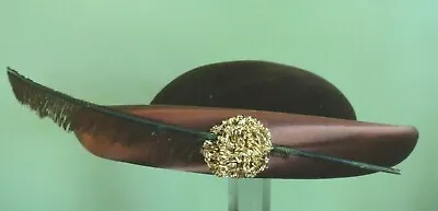 Vintage Ladies MARCHE Exclusive Brown Velour & Satin Hat W/ Feather • $16.99