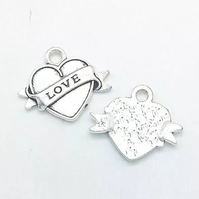 Tibetan Silver Charms Heart With LOVE Banner 25mm X 20mm 10pcs C117 • £2.50