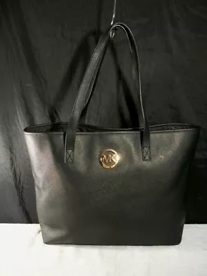 Michael Kors Jet Set Travel Black Saffanio Leather Large Tote 35s3gtvt2t $298 • $39.95