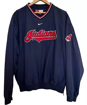 NIKE VTG Cleveland Indians Wahoo Windbreaker Jacket Pullover Mens Medium Navy • $39.99