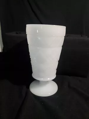 Vintage Hazel Atlas Milk Glass Footed Tumbler- Gothic Pattern  • $5