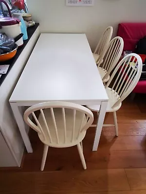 $1 • Buy DINING TABLE 72cm(W)x170cm(L)x70cm(H) + 4 CHAIRS - WHITE NEW
