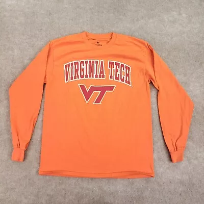 Virginia Tech Hokies T-Shirt Mens Medium M Fanatics Orange Long Sleeve Crew Neck • $19.99