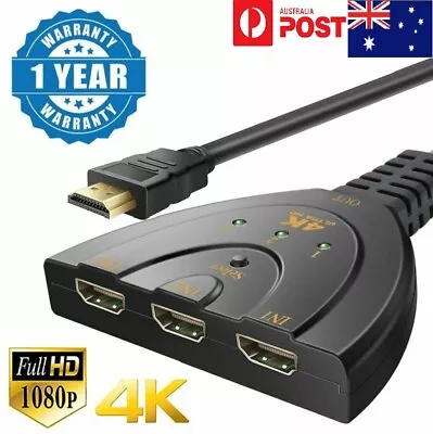 HDMI Splitter 3in 1 Out 4K HDMI Switcher Box Audio/Video Switcher For Monitor TV • $11.99