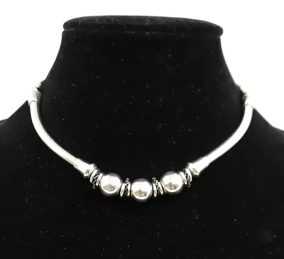 Silver Tone Metal Beads Vintage 1980s Boho Bib 15 In Necklace Jewelry Women • $11