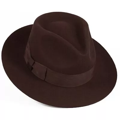 Premium Wool Felt Indiana Jones Fedora Hat W/Grosgrain Band Crush-able Outback • $43.99