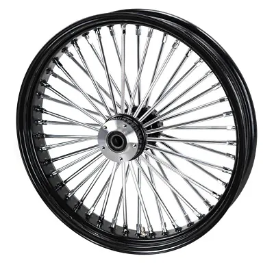 $329.95 • Buy 21 3.5 Black 46 Fat King Chrome Spoke Front Wheel Rim Single Disc Harley Softail