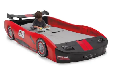 Race Car Bed Red Twin Turbo Racing Frame For Boys Girls Kids Bedroom Furniture • $257.88