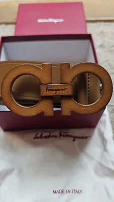 £195 • Buy SALVATORE FERRAGAMO Brown Leather Belt Size 115/42 Gancini Logo Blank Buckle