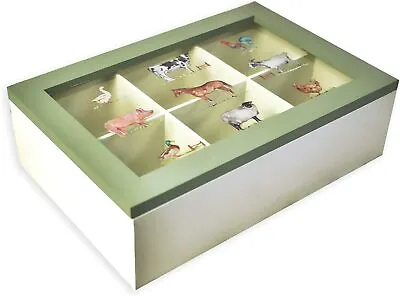 £6.99 • Buy Tea Box Farmyard Animals Holds 36 Fruit Herb Teas Wood Container Chest Organiser