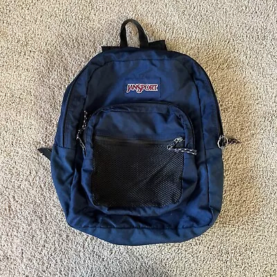 JanSport Dark Blue Student Backpack Mesh Pocket Zip Book Bag • $15