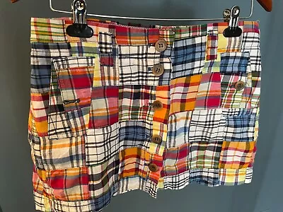 J. Crew Women's Sz 8 Madras Patchwork Plaid Button Front Mini Skirt Barely Worn • $18.82