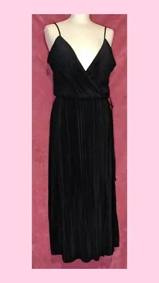 H&M Long Black Dress Soft Fie Pleats Tie Up Side Size Small BNWT • £11.95