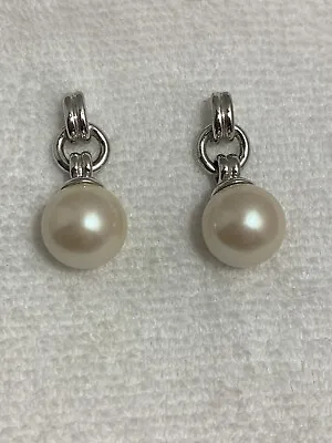 Lovely Monet Vintage Silver Tone Ringed Drop Dangle Earrings With Faux Pearls • $13.60