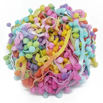 Pastel Colourful 1M 5mm Tassel Rainbow Pom Pom Bobble Trim Braid Fringe Ribbon • £2.59