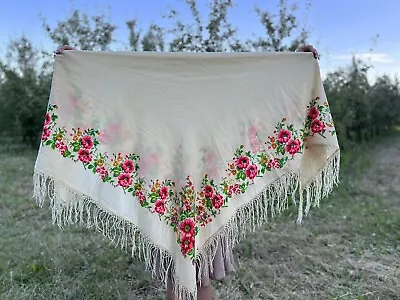 Ukrainian Large Scarf With Tassels. Scarf With Flowers Vintage Traditional Gift • $57