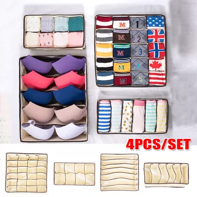 4PCS Foldable 6 7 8 24 Cells Underwear Socks Bra Drawer Organizer Storage Boxes • $10.99